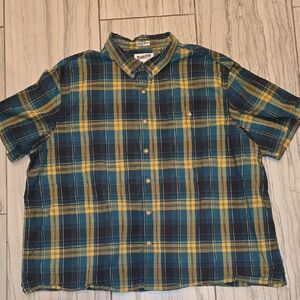 Duluth Trading Co Men's Blue and Yellow Plaid Shirt